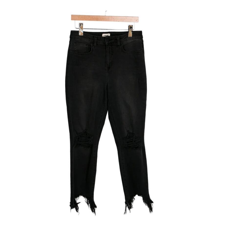 L’Agence High Rise Straight Leg Black Distressed Raw Hem Jeans Women’s 29